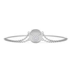 Astrology Taurus 0.07ct Lab Grown Diamond Adjustable Medallion Bracelet Sterling Silver