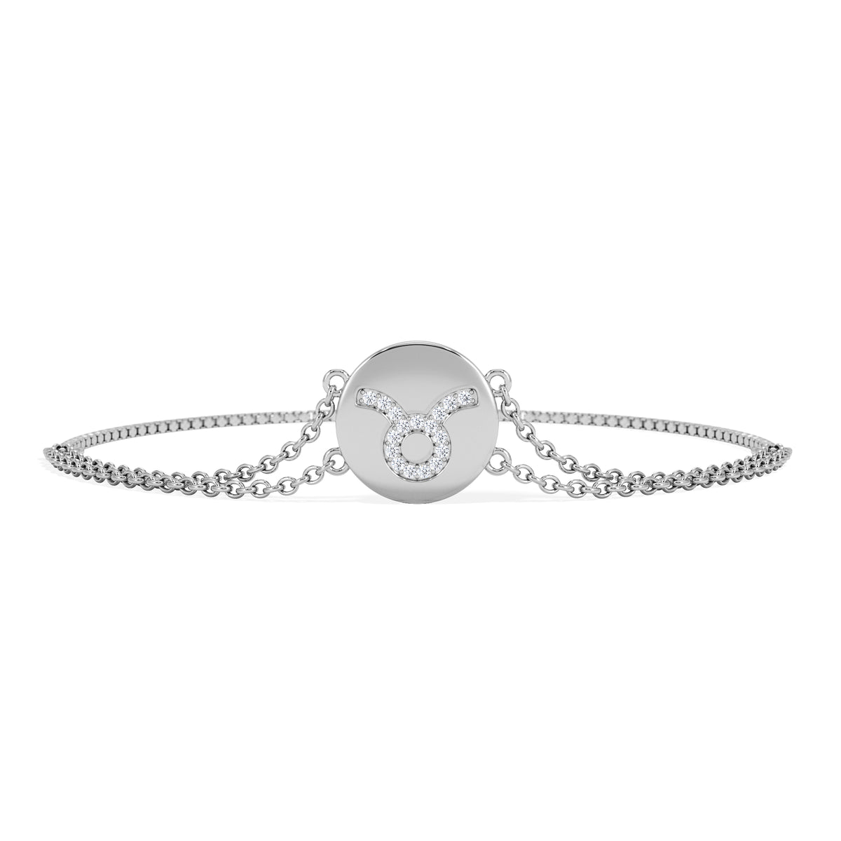 Astrology Taurus 0.07ct Lab Grown Diamond Adjustable Medallion Bracelet Sterling Silver