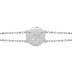 Astrology Taurus 0.07ct Lab Grown Diamond Adjustable Medallion Bracelet Sterling Silver