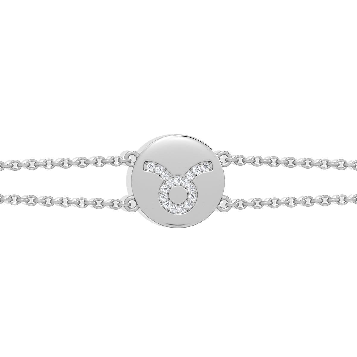 Astrology Taurus 0.07ct Lab Grown Diamond Adjustable Medallion Bracelet Sterling Silver