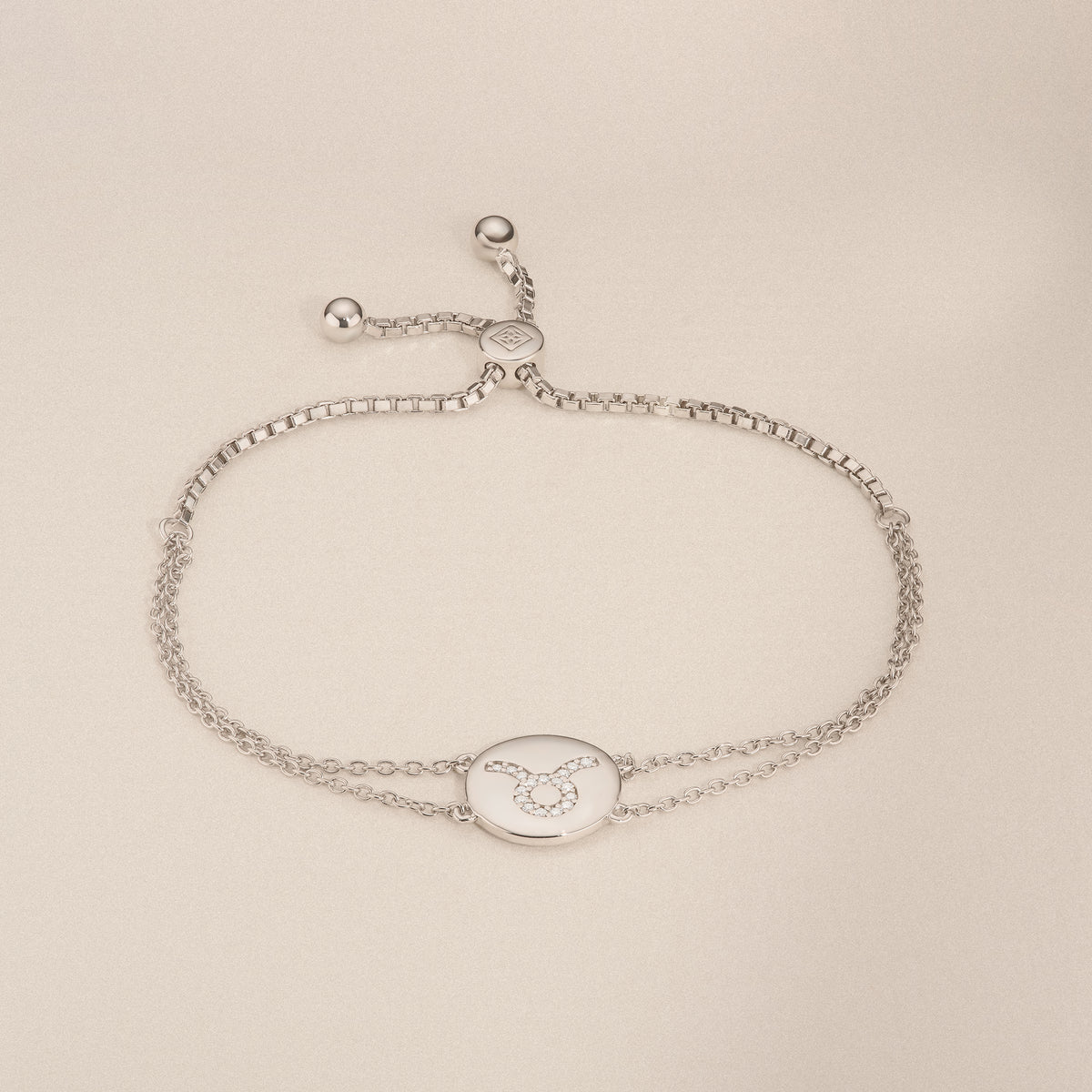 Astrology Taurus 0.07ct Lab Grown Diamond Adjustable Medallion Bracelet Sterling Silver