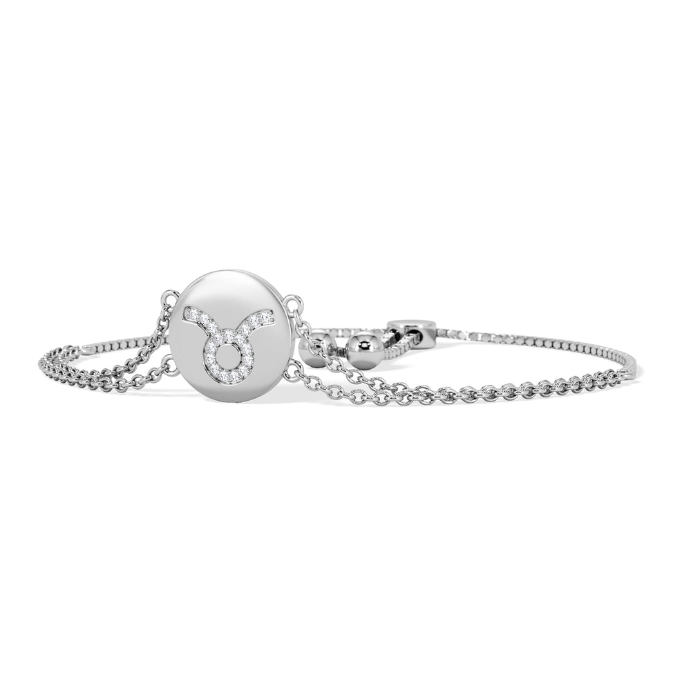 Astrology Taurus 0.07ct Lab Grown Diamond Adjustable Medallion Bracelet Sterling Silver