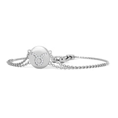 Astrology Taurus 0.07ct Lab Grown Diamond Adjustable Medallion Bracelet Sterling Silver