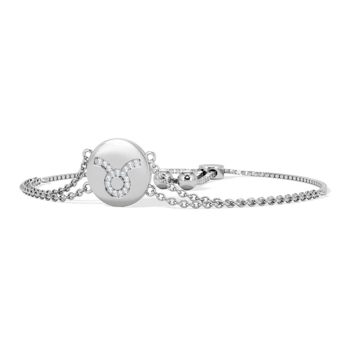 Astrology Taurus 0.07ct Lab Grown Diamond Adjustable Medallion Bracelet Sterling Silver