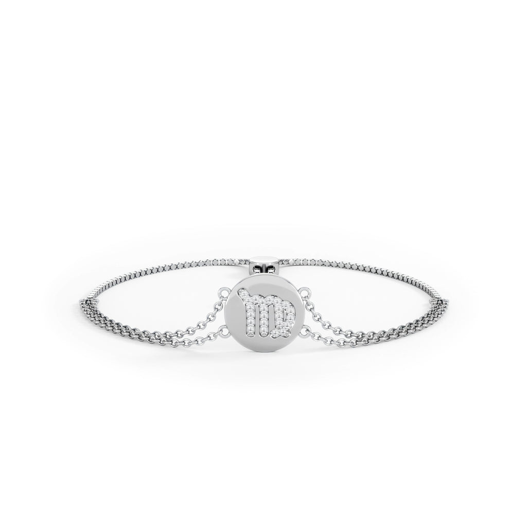 Astrology Virgo 0.07ct Lab Grown Diamond Adjustable Medallion Bracelet Sterling Silver