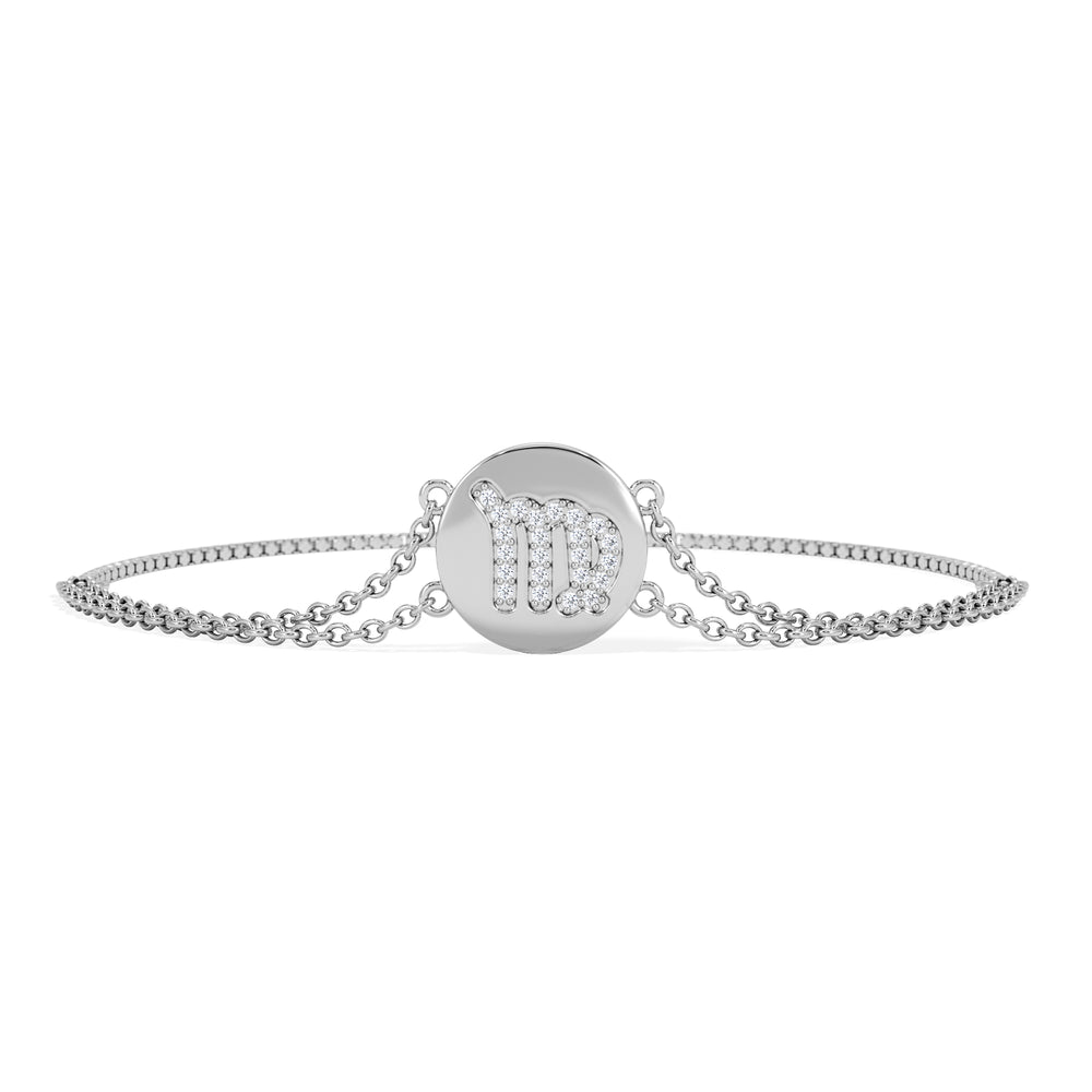 Astrology Virgo 0.07ct Lab Grown Diamond Adjustable Medallion Bracelet Sterling Silver