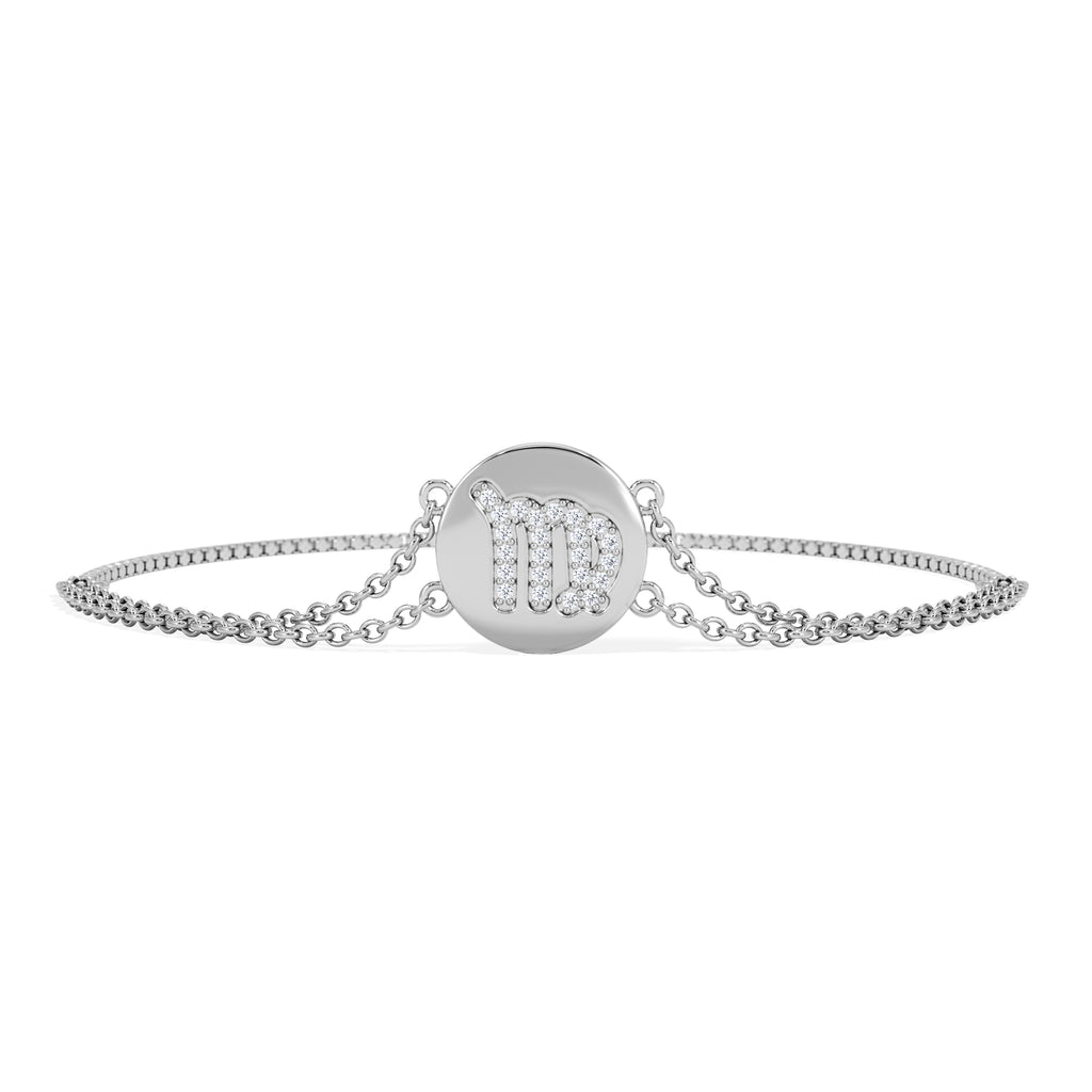 Astrology Virgo 0.07ct Lab Grown Diamond Adjustable Medallion Bracelet Sterling Silver
