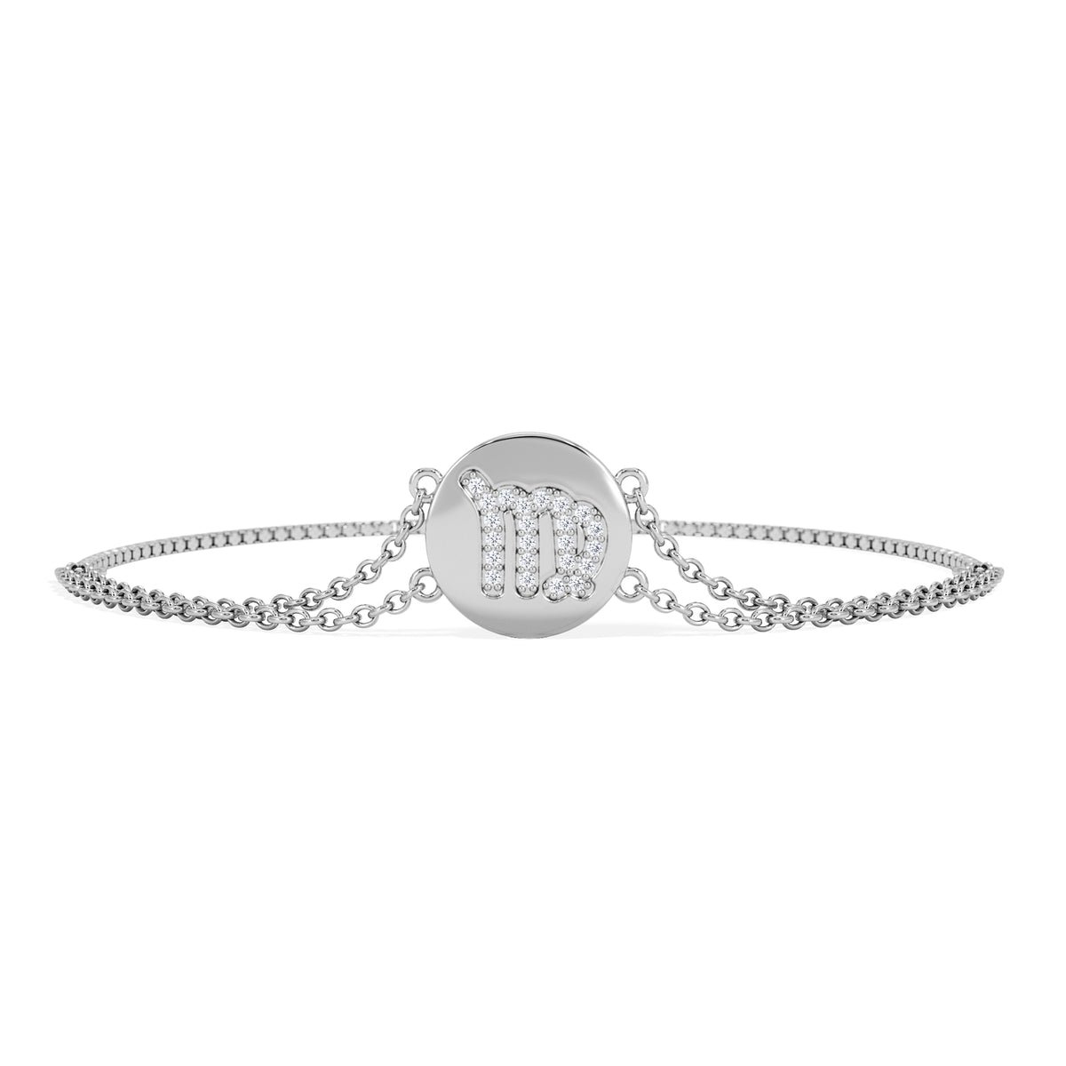 Astrology Virgo 0.07ct Lab Grown Diamond Adjustable Medallion Bracelet Sterling Silver