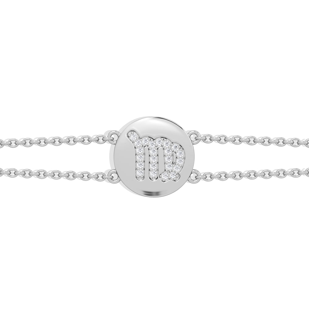 Astrology Virgo 0.07ct Lab Grown Diamond Adjustable Medallion Bracelet Sterling Silver