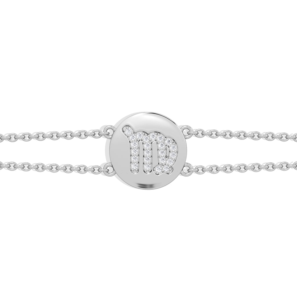 Astrology Virgo 0.07ct Lab Grown Diamond Adjustable Medallion Bracelet Sterling Silver