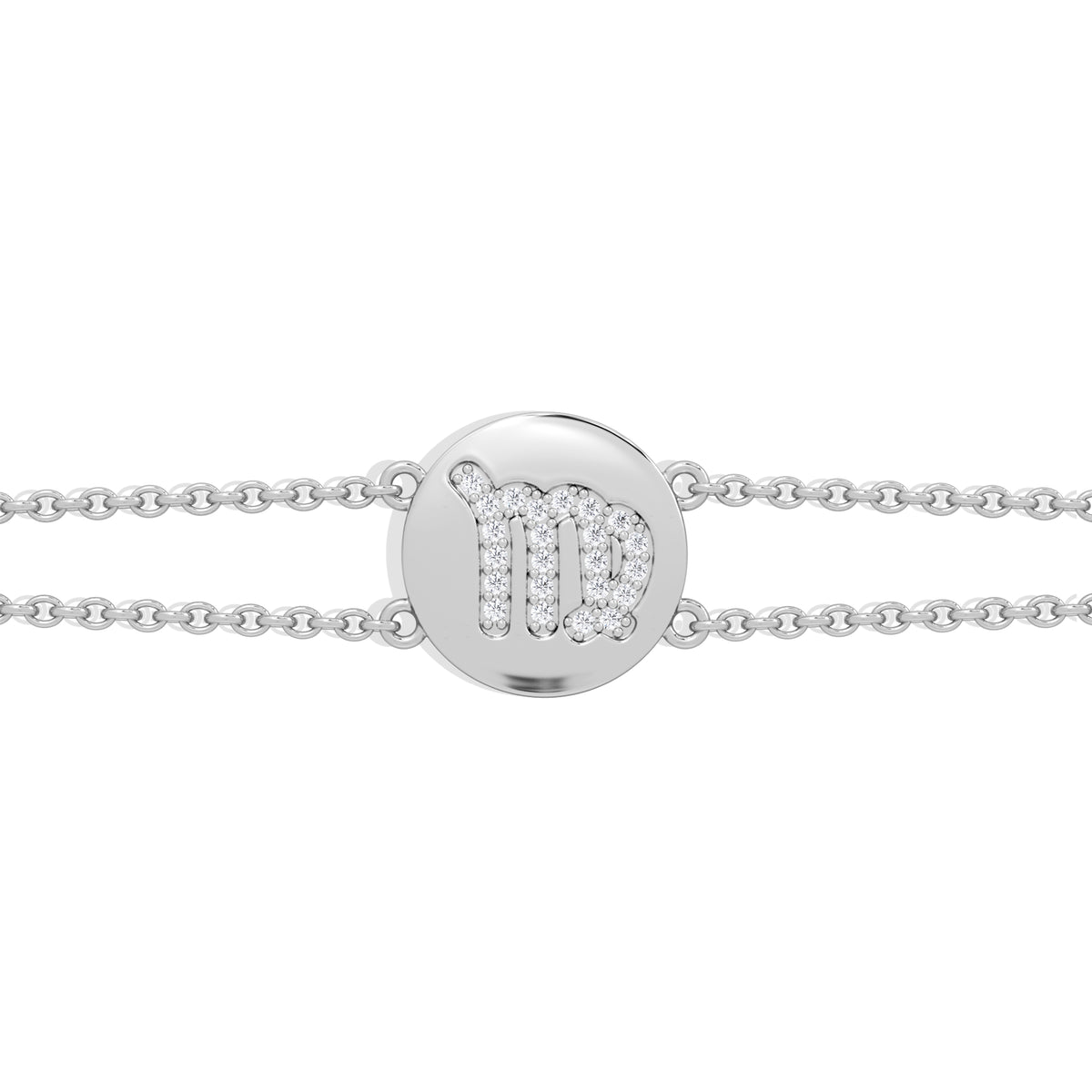 Astrology Virgo 0.07ct Lab Grown Diamond Adjustable Medallion Bracelet Sterling Silver