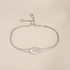 Astrology Virgo 0.07ct Lab Grown Diamond Adjustable Medallion Bracelet Sterling Silver