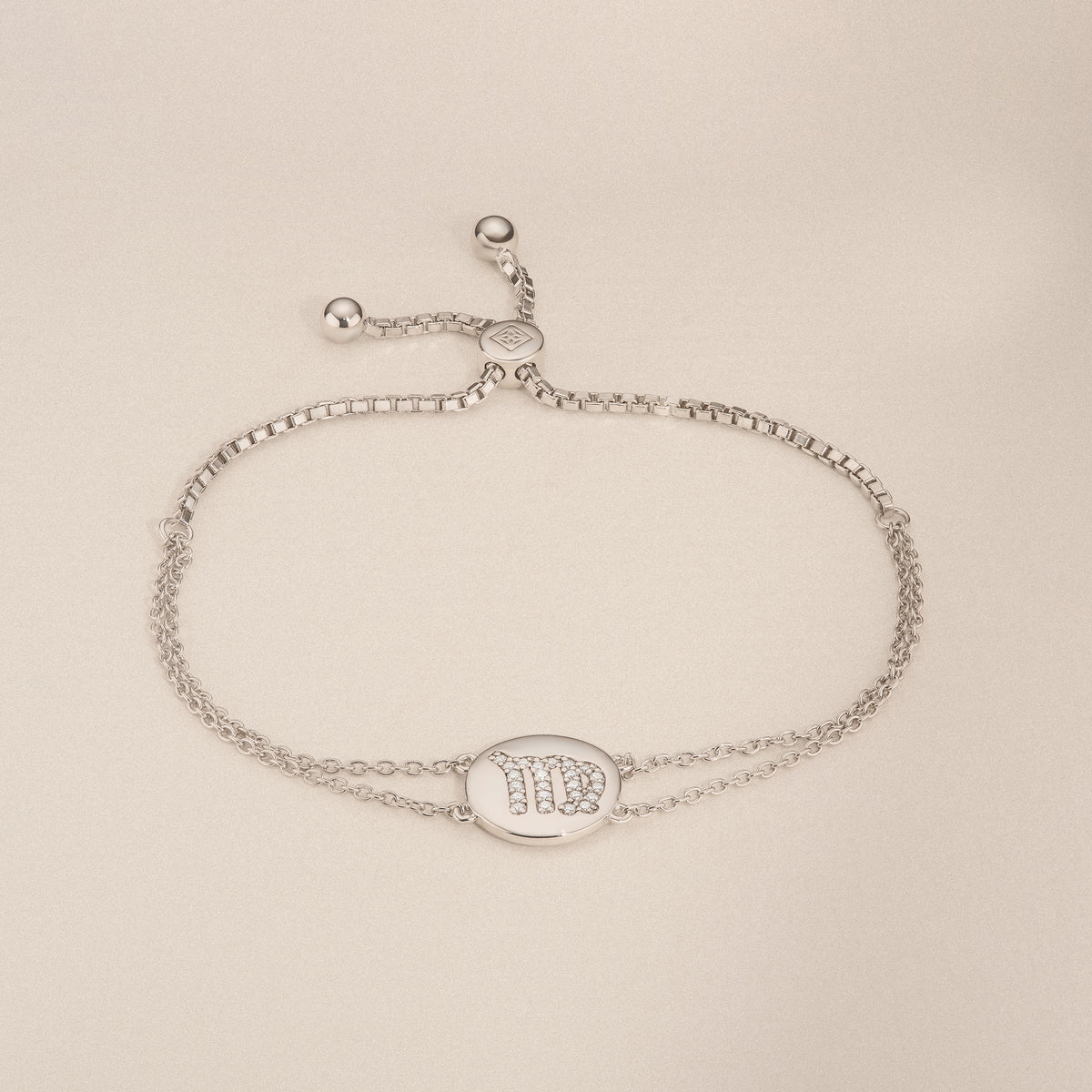 Astrology Virgo 0.07ct Lab Grown Diamond Adjustable Medallion Bracelet Sterling Silver