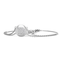 Astrology Virgo 0.07ct Lab Grown Diamond Adjustable Medallion Bracelet Sterling Silver