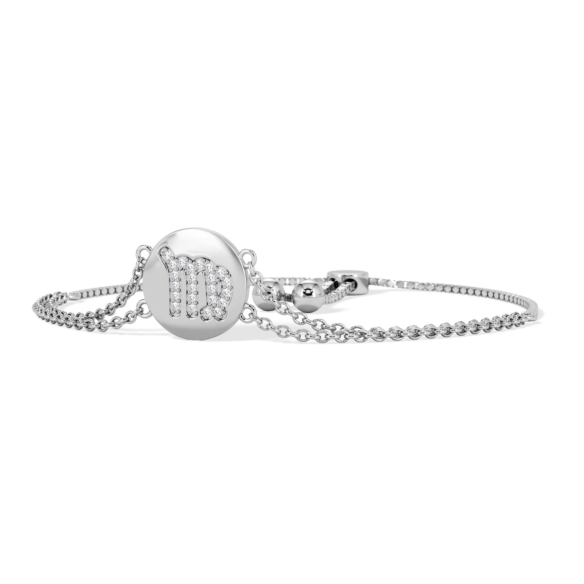 Astrology Virgo 0.07ct Lab Grown Diamond Adjustable Medallion Bracelet Sterling Silver