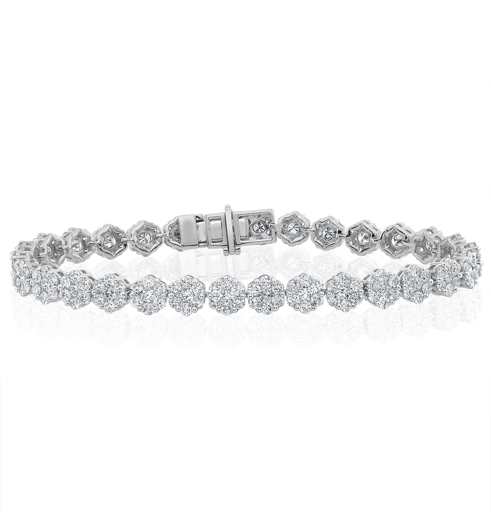 7ct Cluster Lab Diamond Tennis Bracelet H/Si Set in 18K White Gold