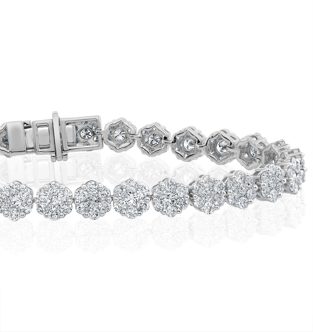 7ct Cluster Lab Diamond Tennis Bracelet H/Si Set in 18K White Gold