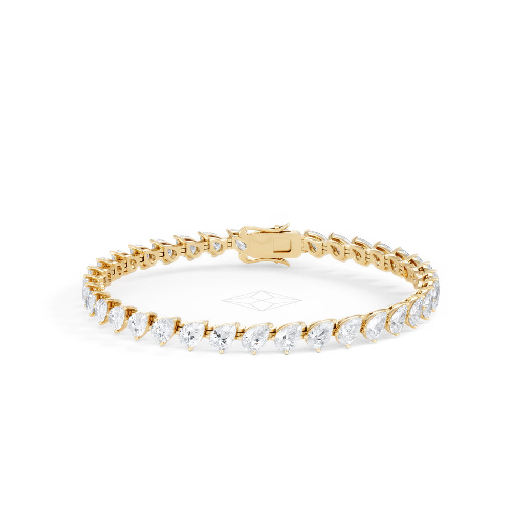 LUXE 8.00ct Lab Diamond Tennis Bracelet with IGI Certified Pear-Cut Diamonds in 18K Yellow Gold