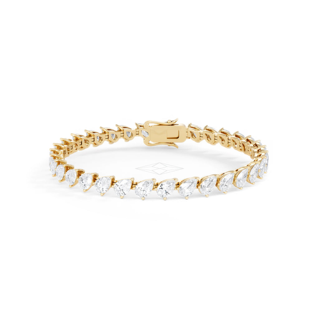 LUXE 11.00ct Lab Diamond Tennis Bracelet with IGI Certified Pear-Cut Diamonds in 18K Yellow Gold