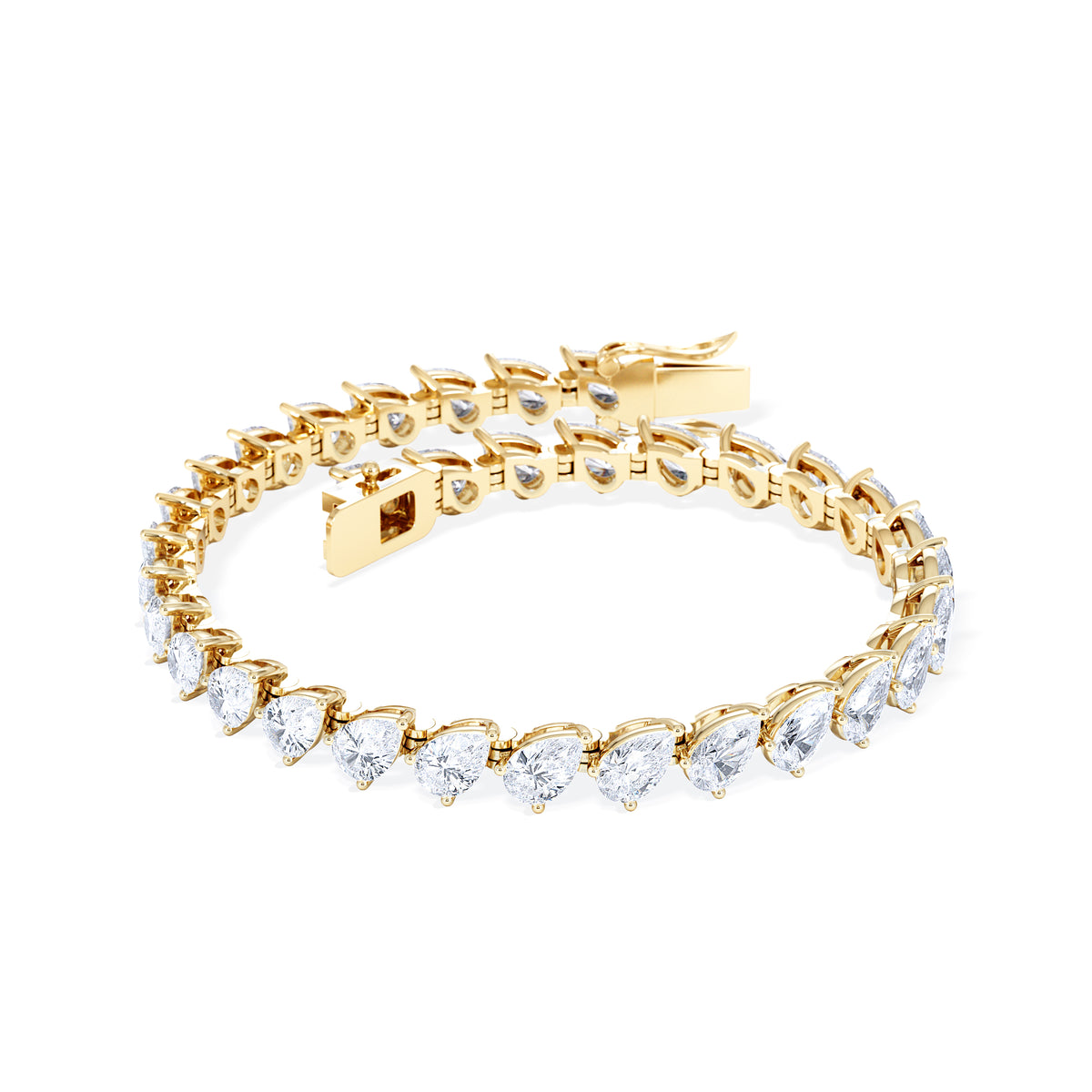 LUXE 11.00ct Lab Diamond Tennis Bracelet with IGI Certified Pear-Cut Diamonds in 18K Yellow Gold