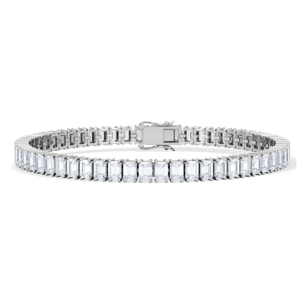 LUXE 12.00ct Lab Diamond Tennis Bracelet with IGI Certified Emerald-Cut Diamonds in 18K White Gold