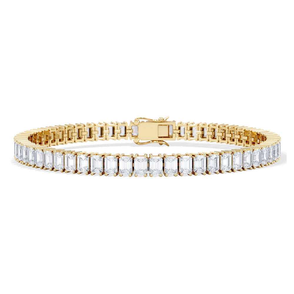 LUXE 12.00ct Lab Diamond Tennis Bracelet with IGI Certified Emerald-Cut Diamonds in 18K Yellow Gold