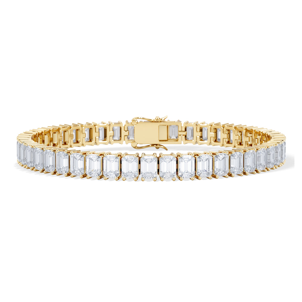 LUXE 17.00ct Lab Diamond Tennis Bracelet with IGI Certified Emerald-Cut Diamonds in 18K Yellow Gold
