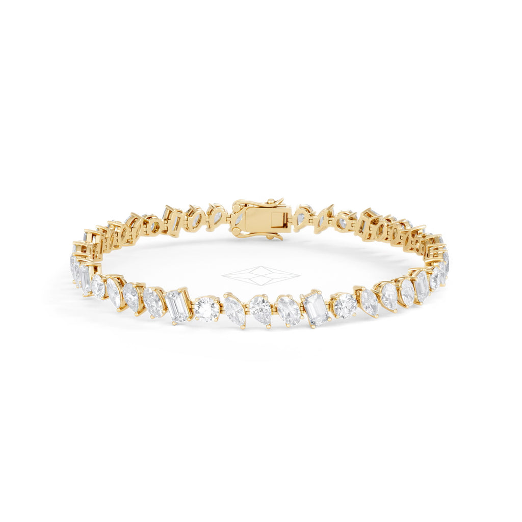 LUXE 10.00ct Lab Diamond Tennis Bracelet with IGI Certified Mixed-Cut Diamonds in 18K Yellow Gold