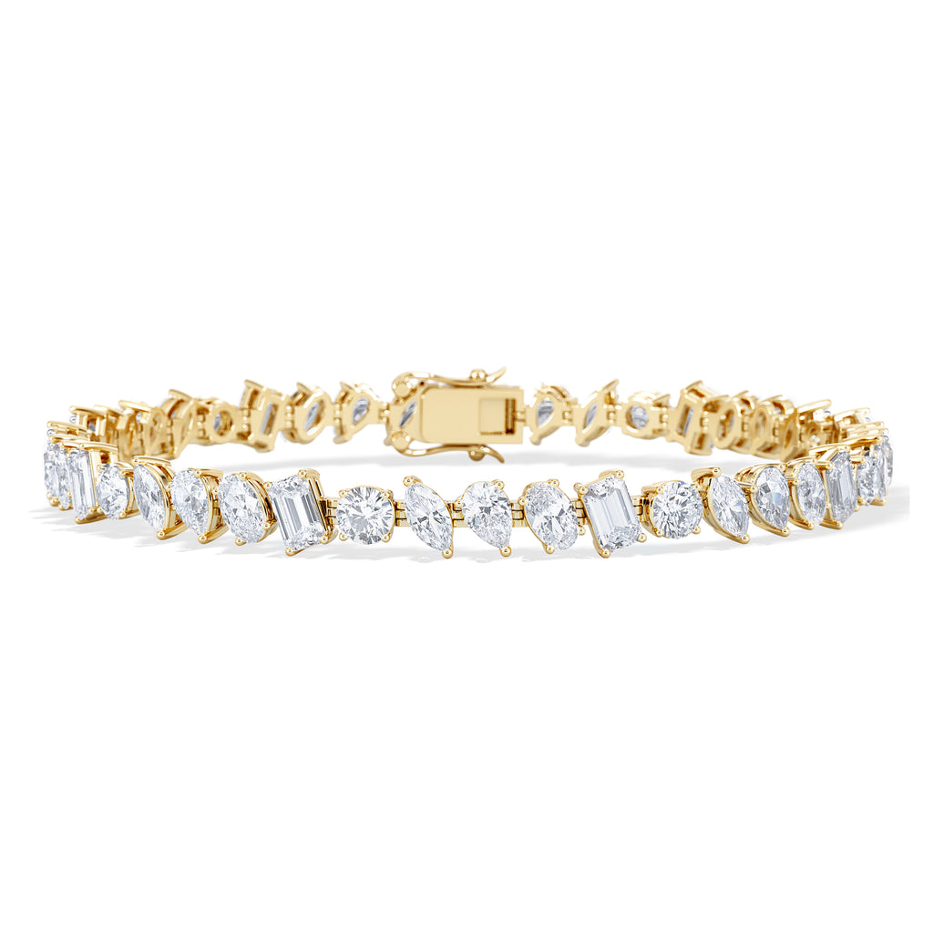 LUXE 10.00ct Lab Diamond Tennis Bracelet with IGI Certified Mixed-Cut Diamonds in 18K Yellow Gold