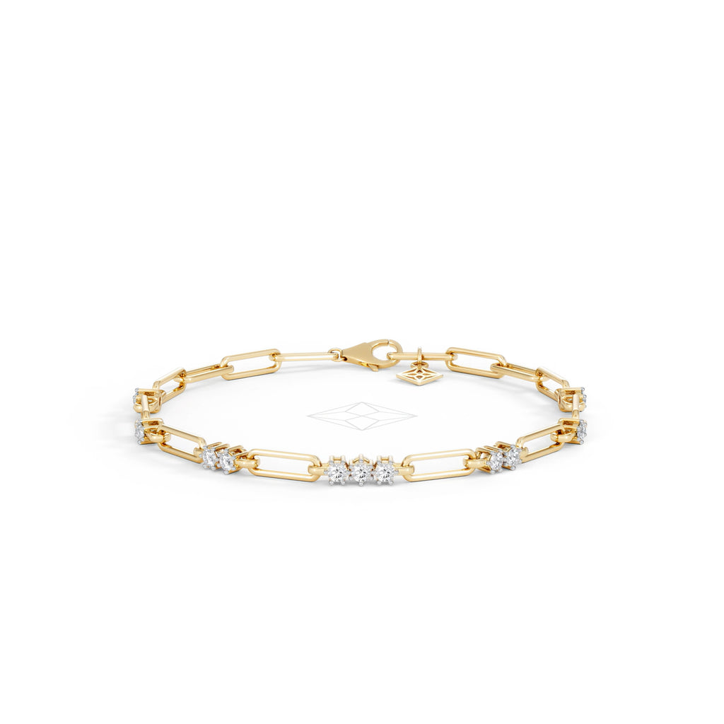 Paperclip 0.75ct Lab Diamond Link Bracelet in 18K Yellow Gold