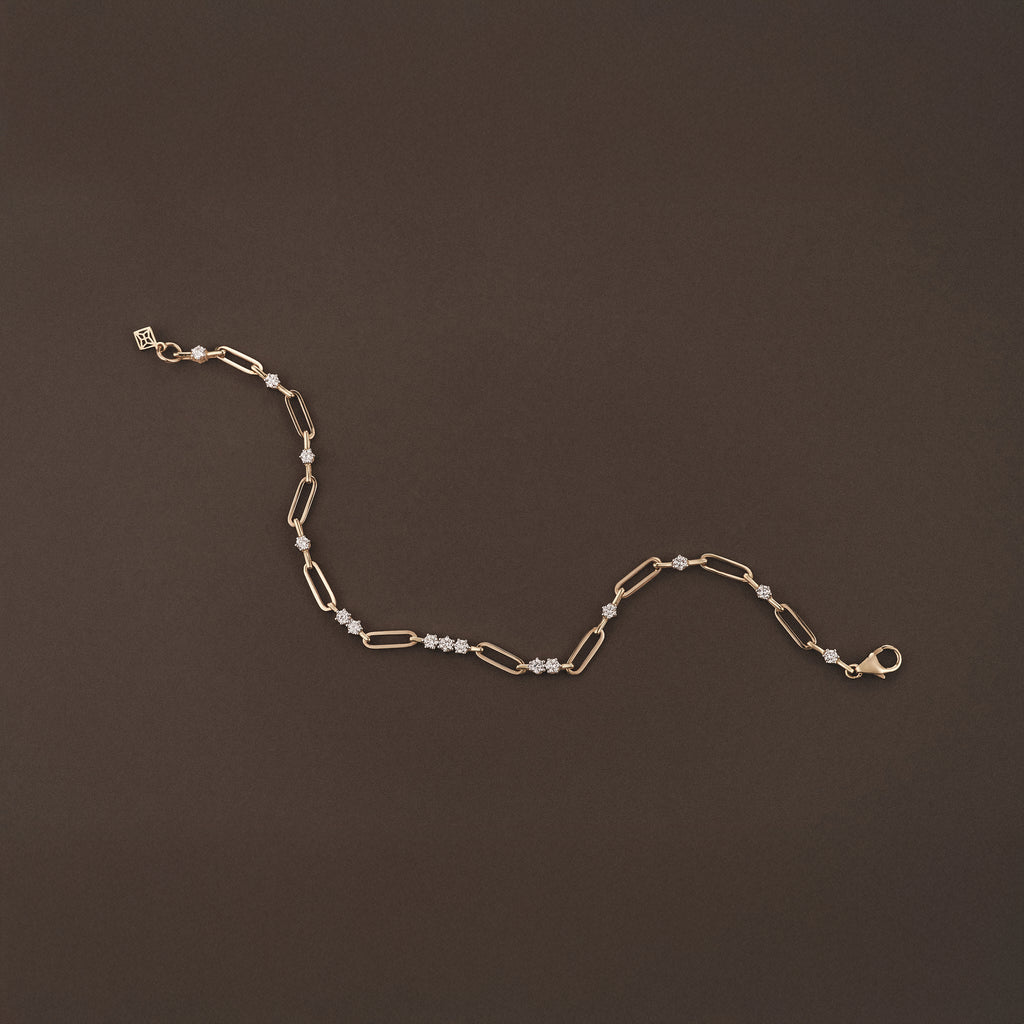 Paperclip 0.75ct Lab Diamond Link Bracelet in 18K Yellow Gold