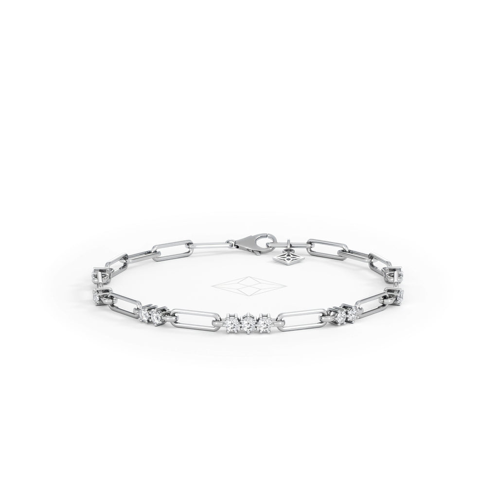 Paperclip 0.75ct Lab Diamond Link Bracelet in 18K White Gold