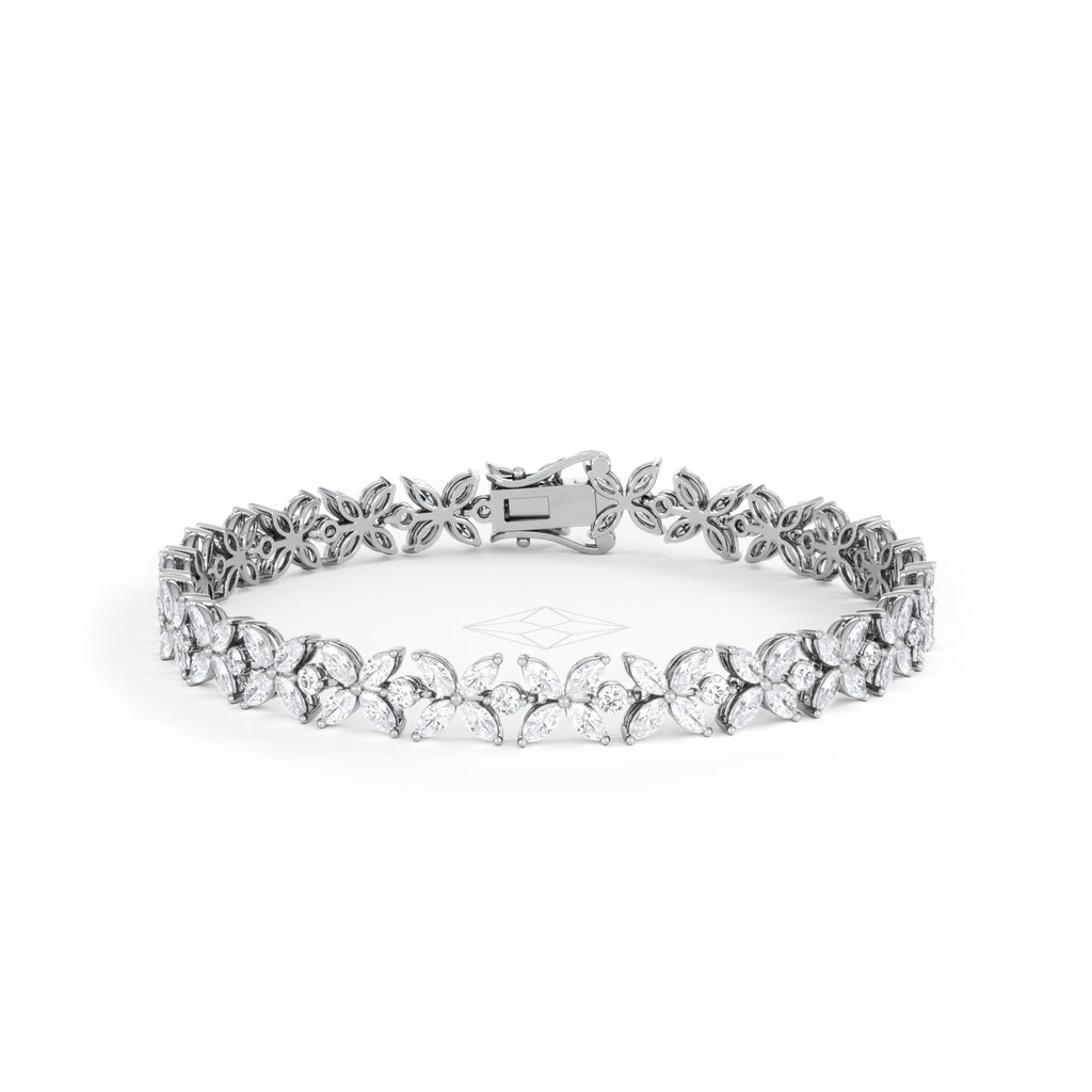Luxe Floral 7.00ct Marquise and Round Cut Lab Diamond Tennis Bracelet in 18K White Gold