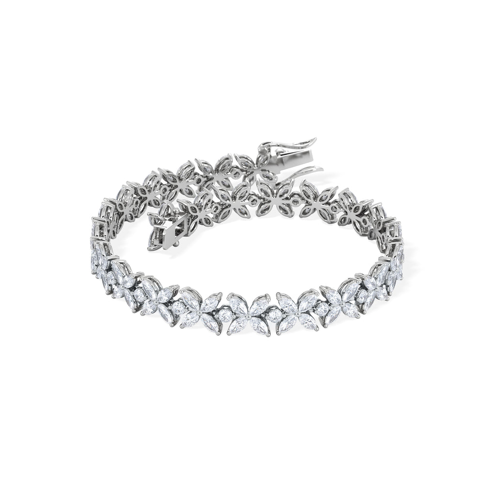 Luxe Floral 7.00ct Marquise and Round Cut Lab Diamond Tennis Bracelet in 18K White Gold