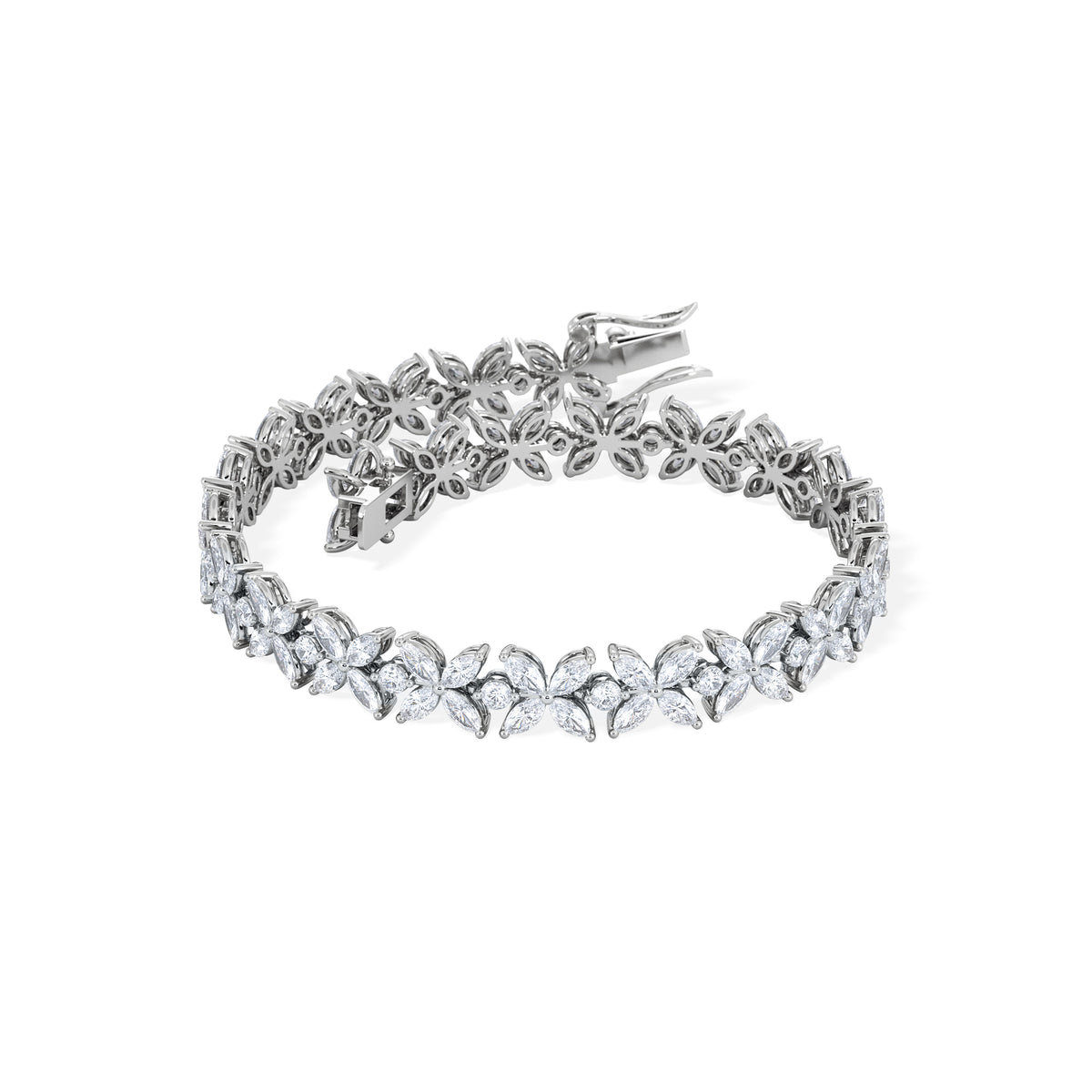 Luxe Floral 7.00ct Marquise and Round Cut Lab Diamond Tennis Bracelet in 18K White Gold