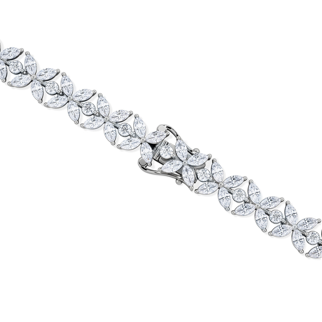 Luxe Floral 7.00ct Marquise and Round Cut Lab Diamond Tennis Bracelet in 18K White Gold