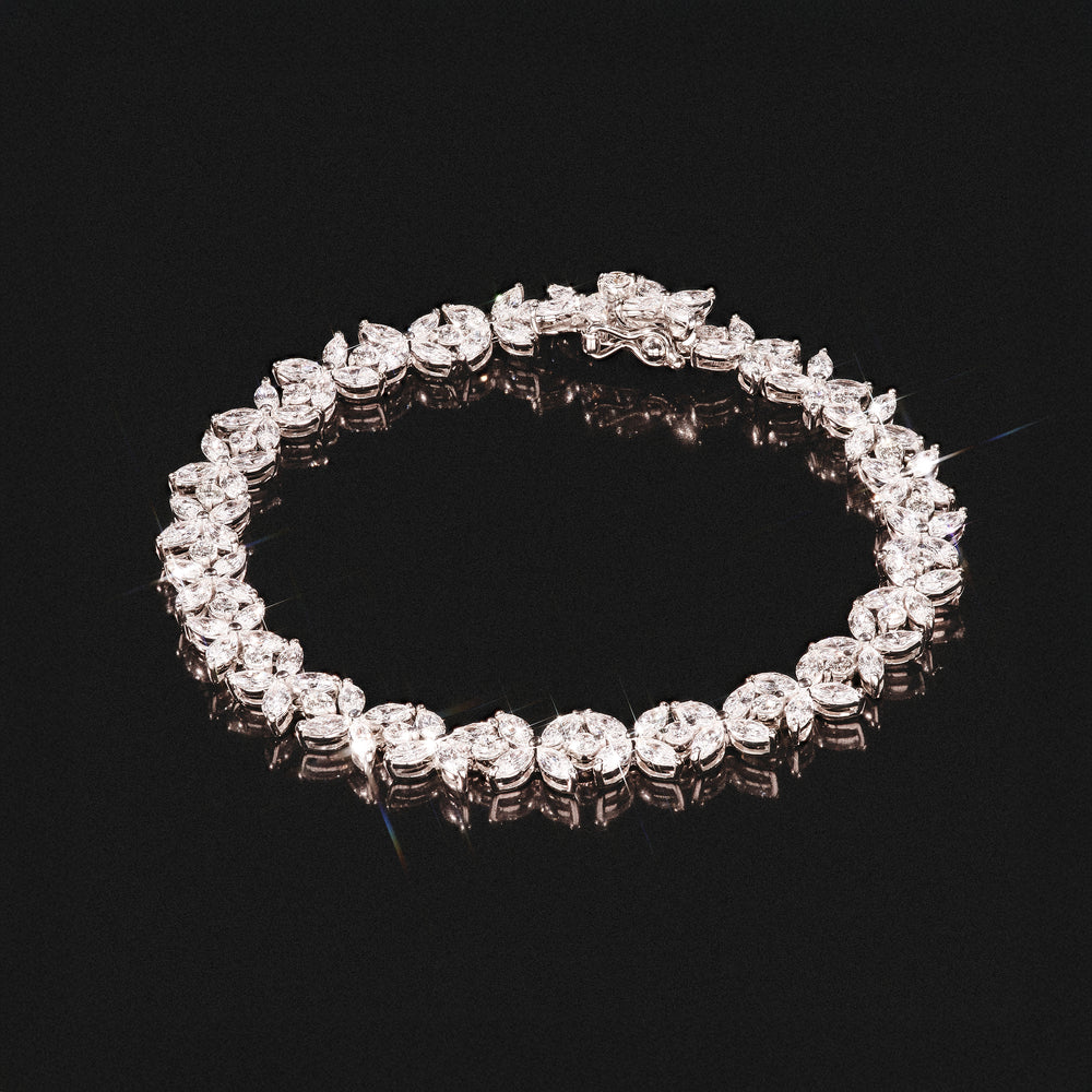 Luxe Floral 7.00ct Marquise and Round Cut Lab Diamond Tennis Bracelet in 18K White Gold