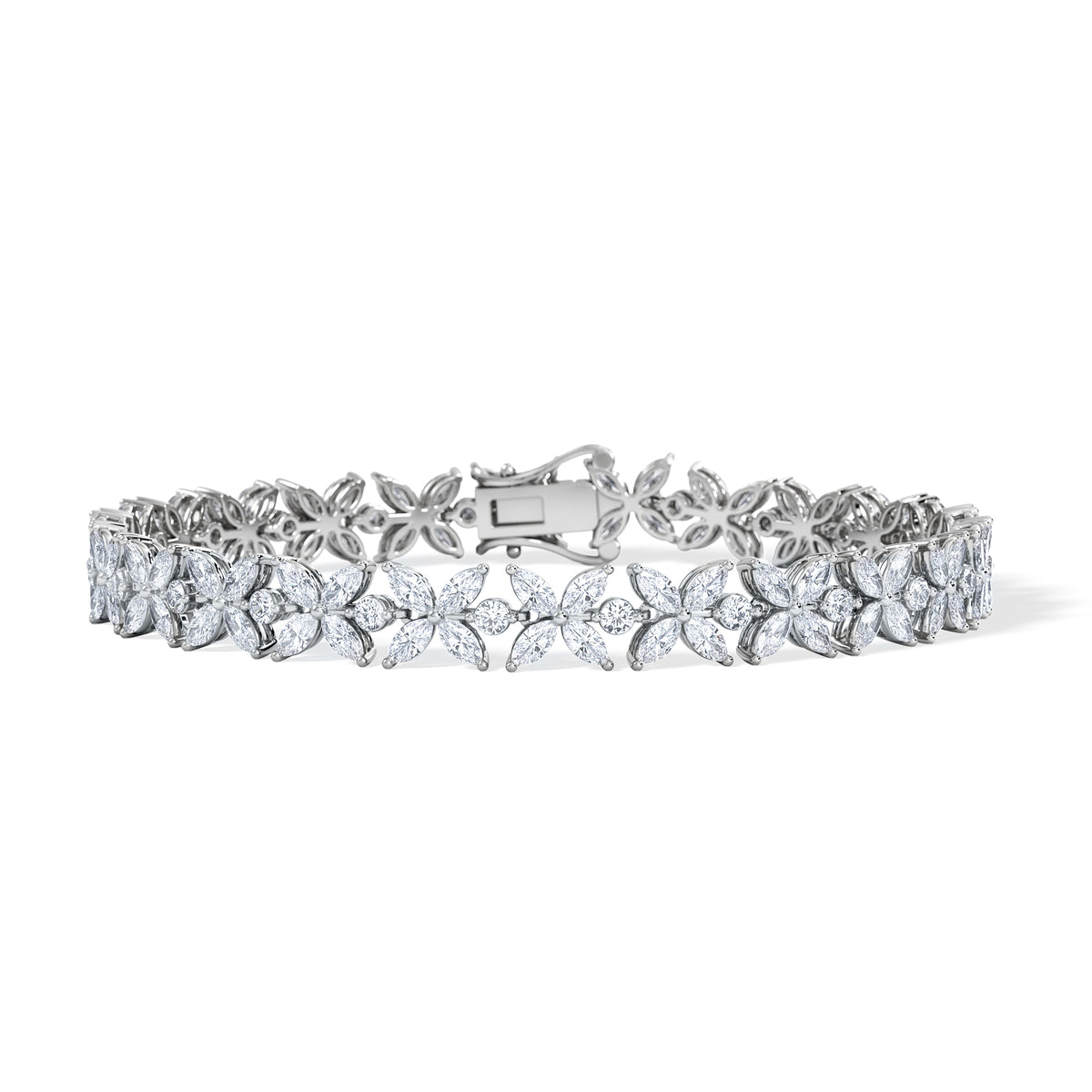 Luxe Floral 7.00ct Marquise and Round Cut Lab Diamond Tennis Bracelet in 18K White Gold