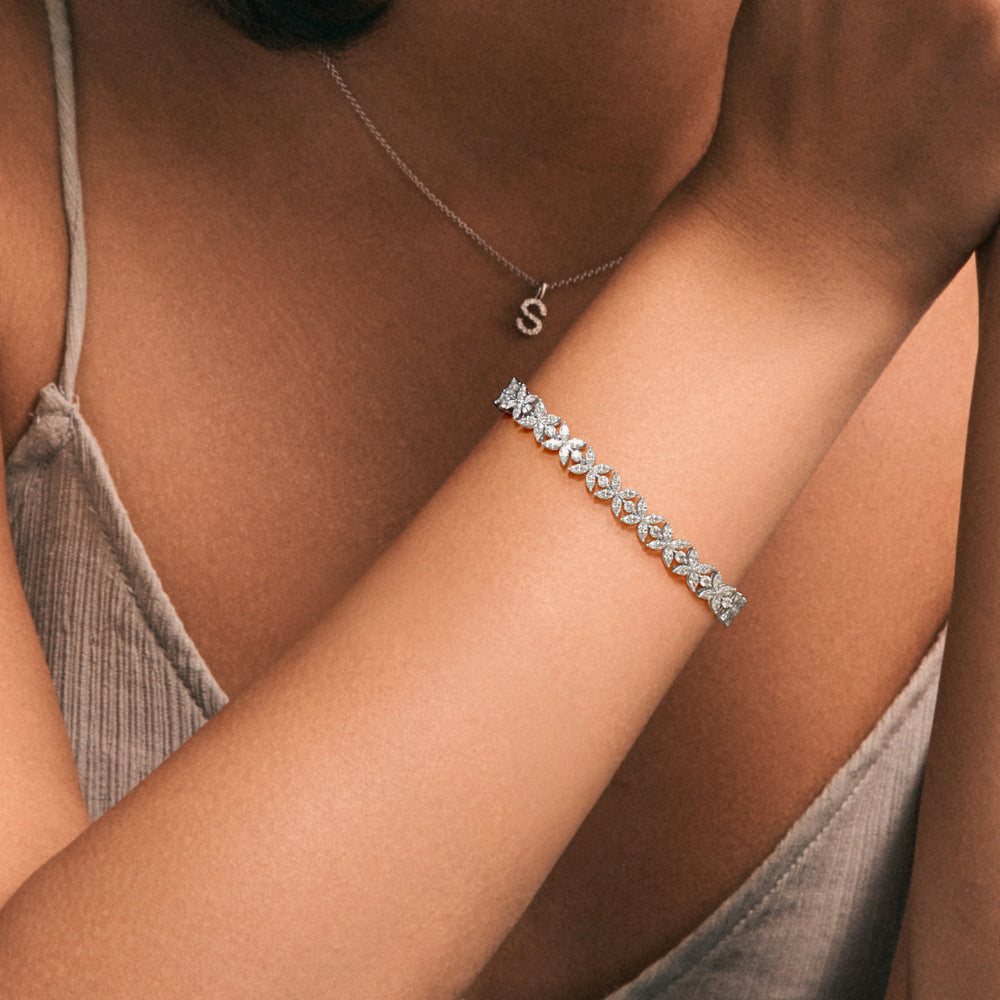 Luxe Floral 7.00ct Marquise and Round Cut Lab Diamond Tennis Bracelet in 18K White Gold