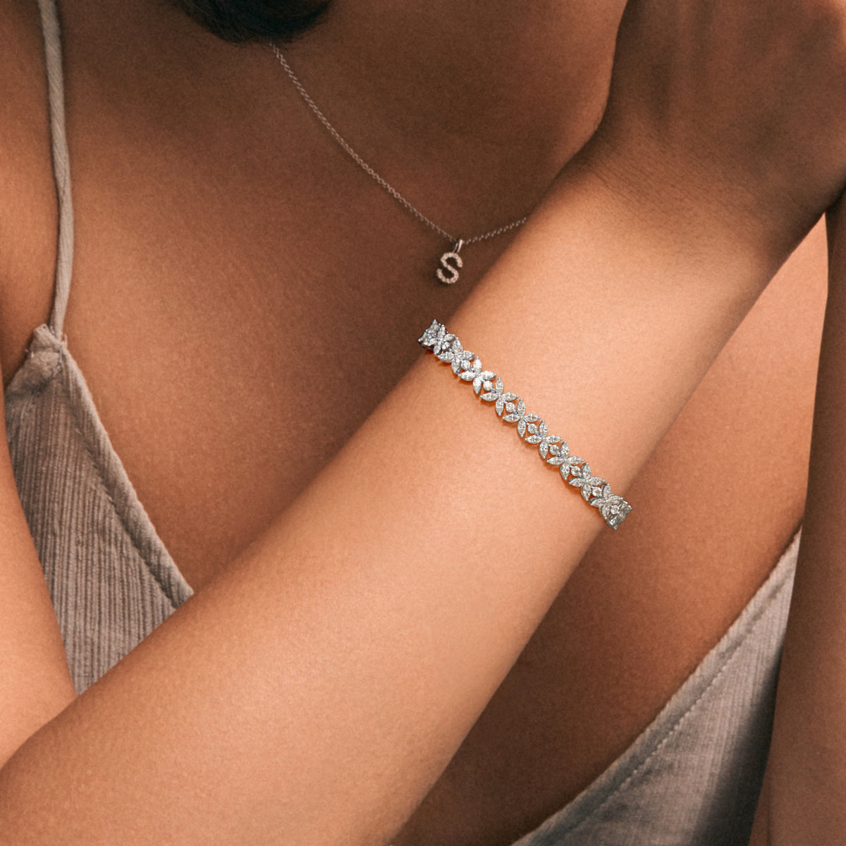 Luxe Floral 7.00ct Marquise and Round Cut Lab Diamond Tennis Bracelet in 18K White Gold