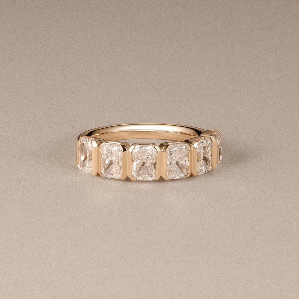 Sempre Bezel Radiant Cut 2.00ct Lab Diamond Half Eternity Ring in 18K Yellow Gold