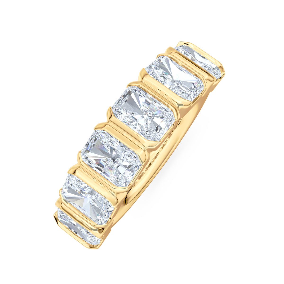 Sempre Bezel Radiant Cut 2.00ct Lab Diamond Half Eternity Ring in 18K Yellow Gold