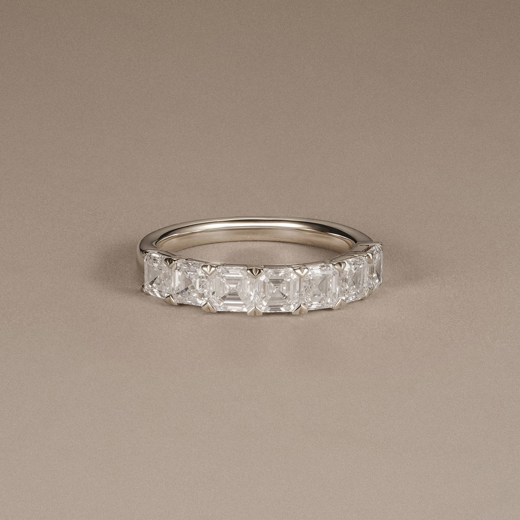 Sempre Asscher Cut 2.00ct Lab Diamond Half Eternity Ring in 18K White Gold