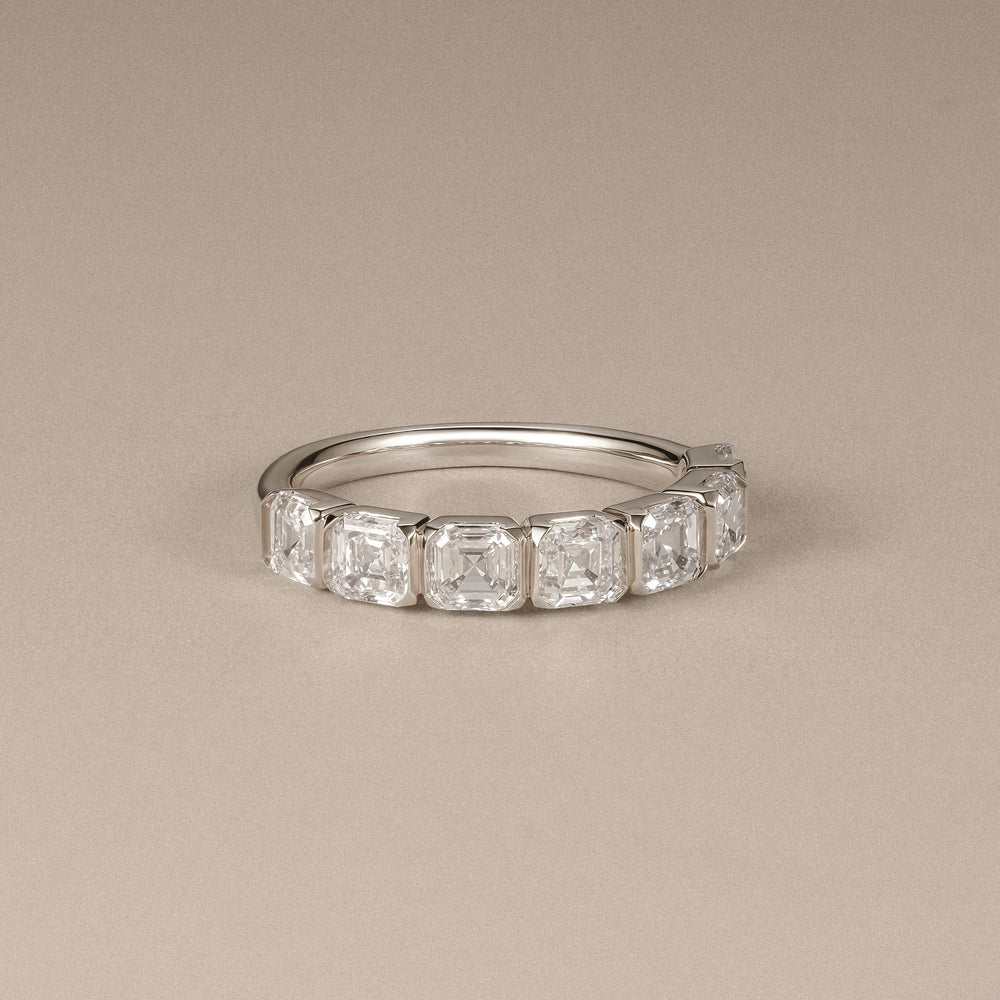 Sempre Bezel Asscher Cut 2.00ct Lab Diamond Half Eternity Ring in 18K White Gold