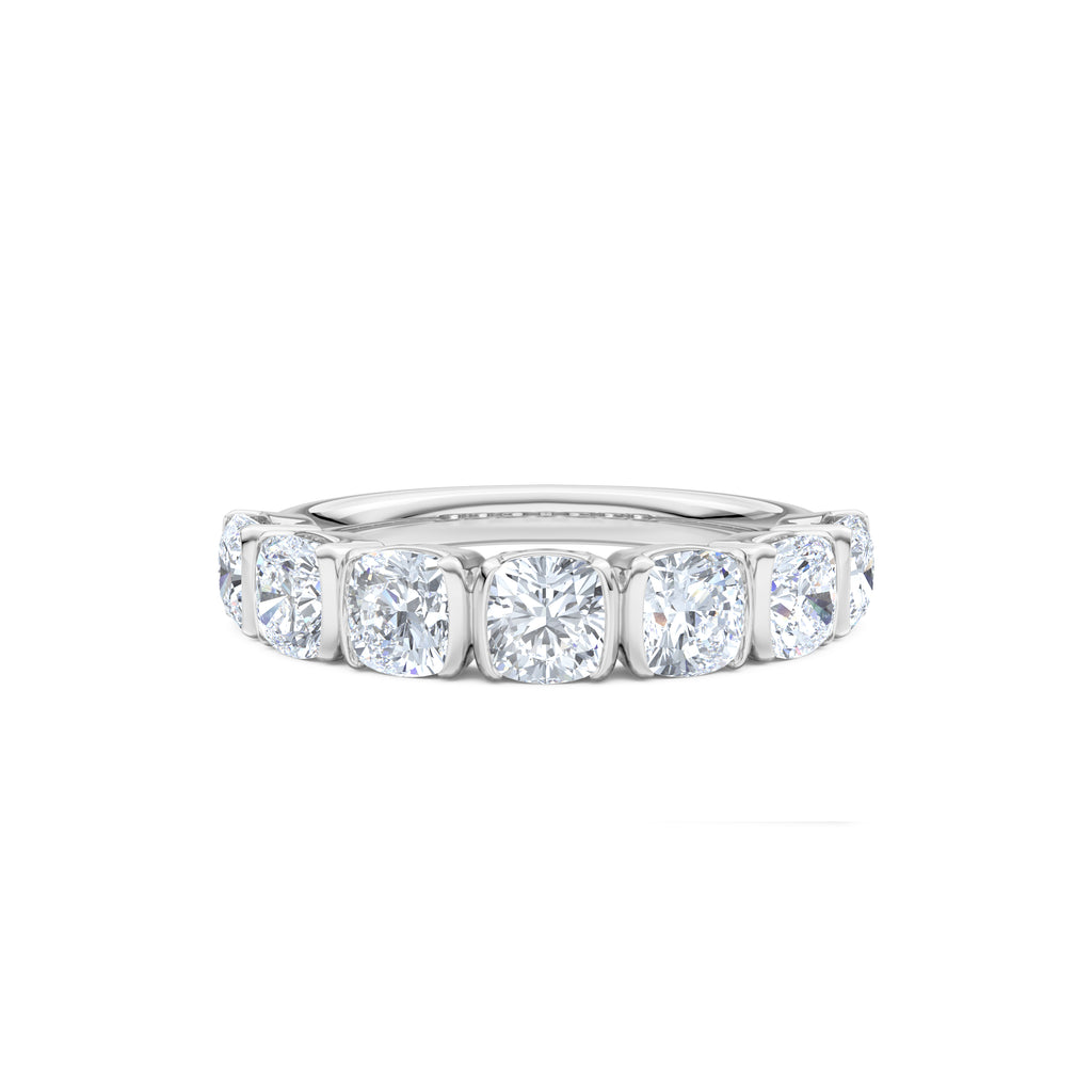 Sempre Bezel Cusion Cut 2.00ct Lab Diamond Half Eternity Ring in 18K White Gold