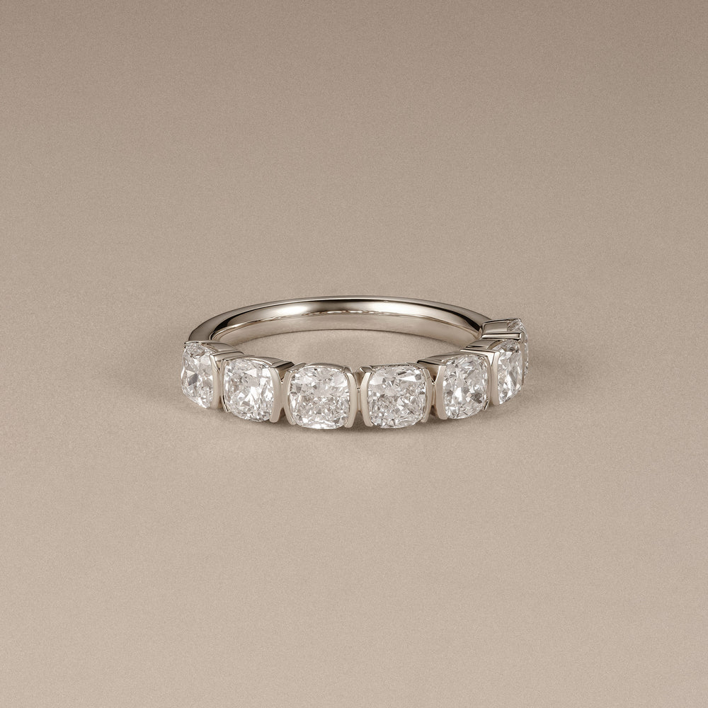 Sempre Bezel Cusion Cut 2.00ct Lab Diamond Half Eternity Ring in 18K White Gold