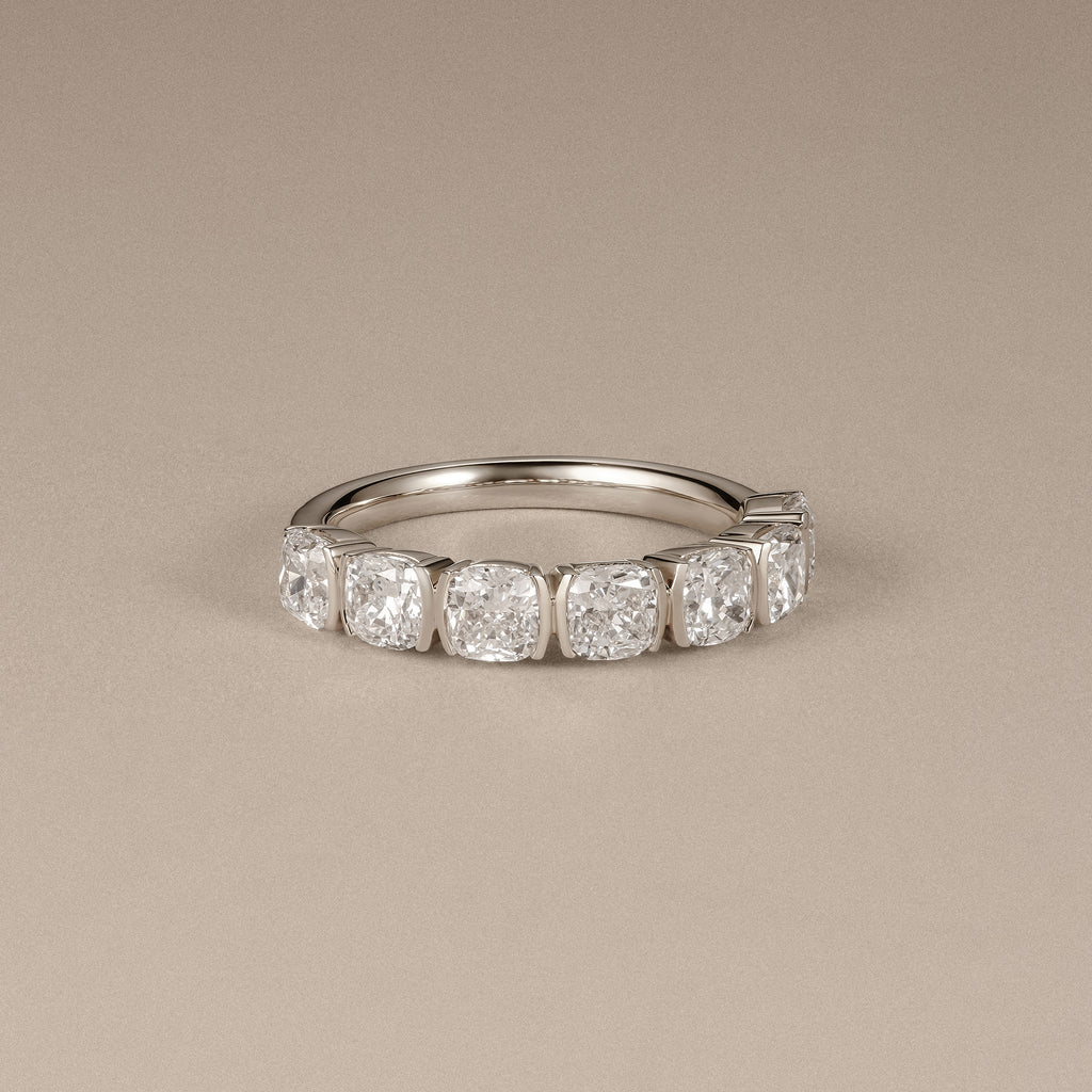 Sempre Bezel Cusion Cut 2.00ct Lab Diamond Half Eternity Ring in 18K White Gold