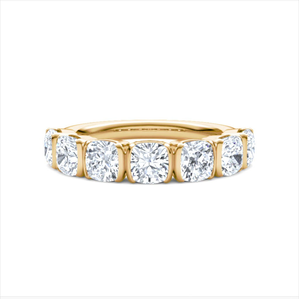 Sempre Bezel Cusion Cut 2.00ct Lab Diamond Half Eternity Ring in 18K Yellow Gold