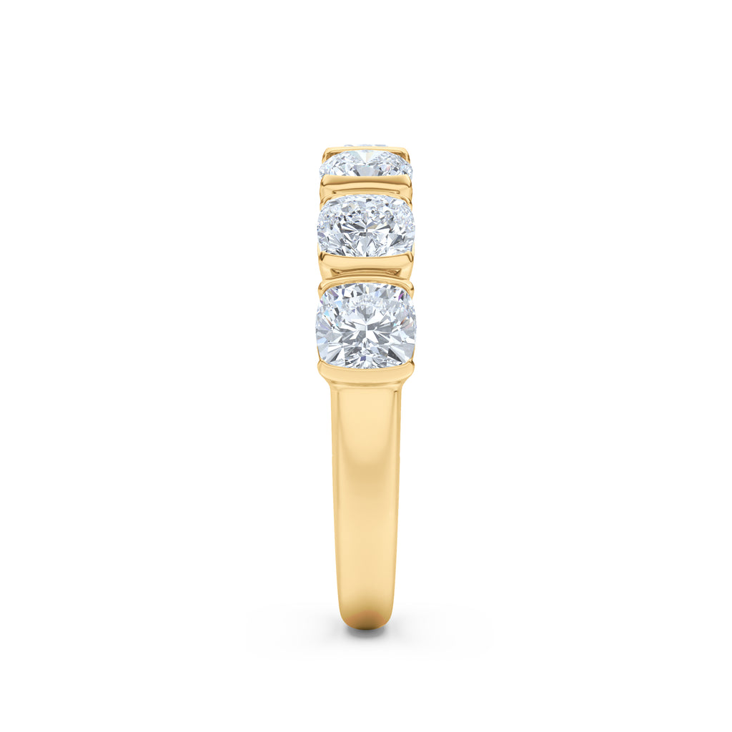 Sempre Bezel Cusion Cut 2.00ct Lab Diamond Half Eternity Ring in 18K Yellow Gold
