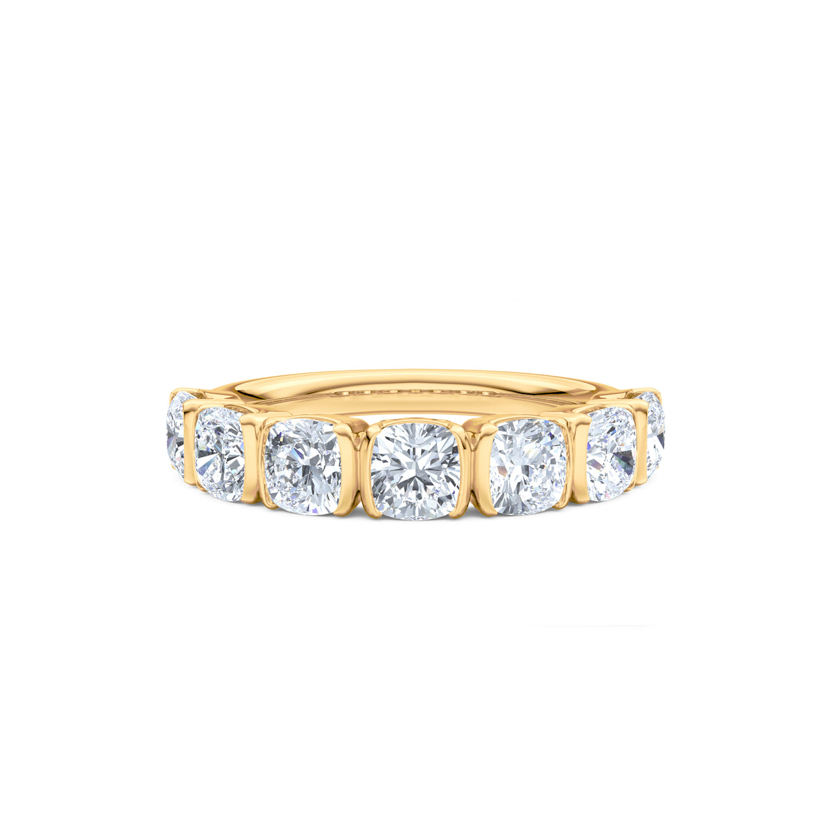 Sempre Bezel Cusion Cut 2.00ct Lab Diamond Half Eternity Ring in 18K Yellow Gold